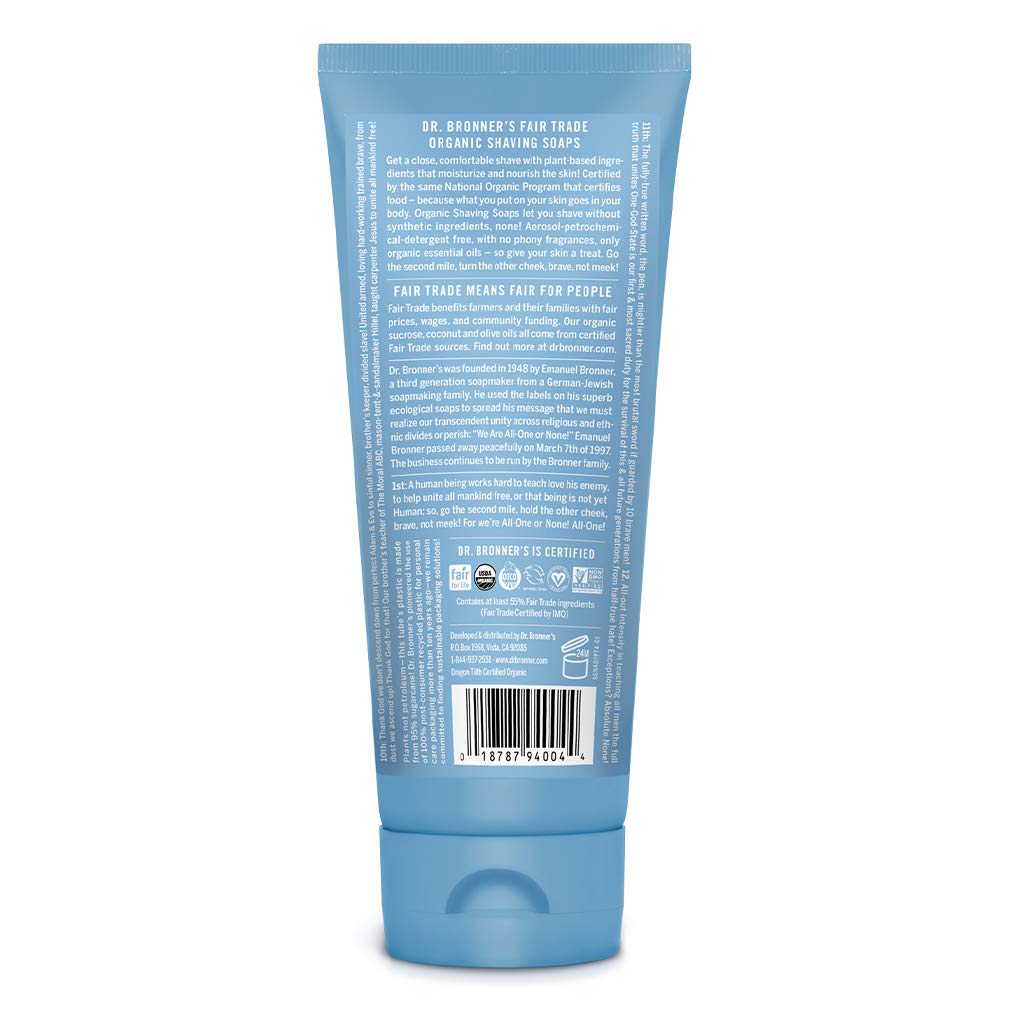 Dr. Bronner's - Organic Shaving Soap (Unscented, 7 Ounce) - Certified Organic, Sugar and Shikakai Powder, Soothes and Moisturizes for Close Comfortable Shave, Use on Face, Underarms and Legs